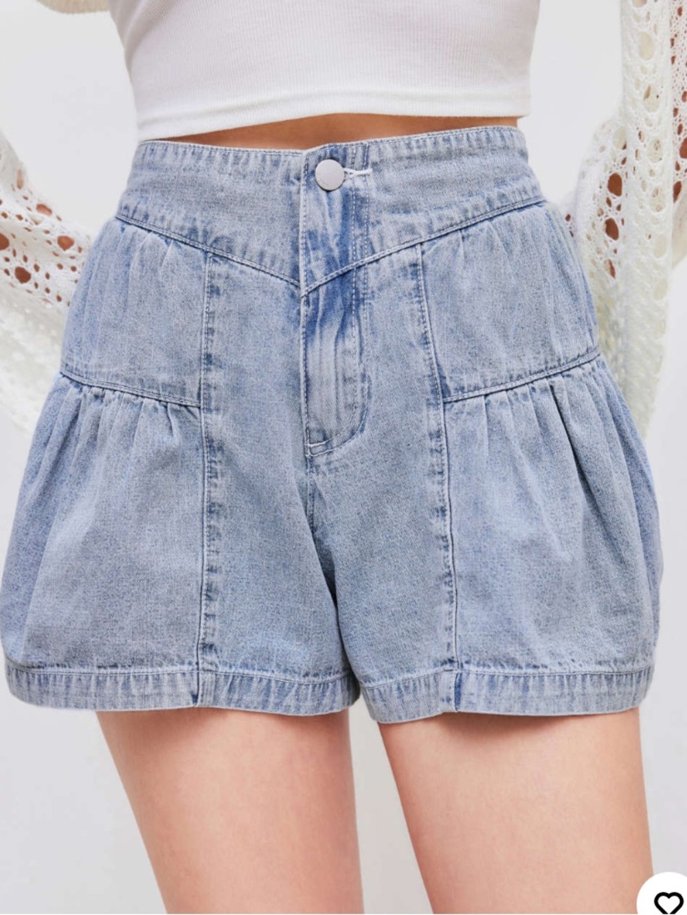 CIDER SKY BLUE DENIM HIGH RISE SOLID PLEATED WIDE LEG SHORTS